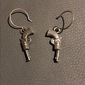6 Shooter silver gun earrings